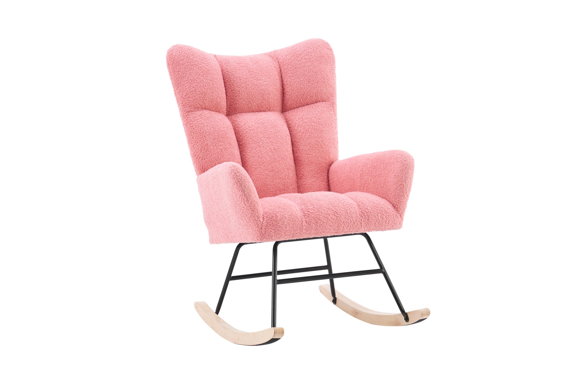 Rocking Chair Nursery, Solid Wood Legs Reading Chair Withteddy Fabric Upholstered, Nap Armchair For Living Rooms, Bedrooms, Offices, Best Gift,Pink Teddy Fabric Pink Primary Living Space Modern Rocking Chairs Polyester