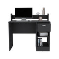 Computer Desk Delmar With Open Storage Shelves And Single Drawer, Black Wengue Finish Black Particle Board