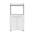 Kitchen Cart Totti, Double Door Cabinet, One Open Shelf, Two Interior Shelves, White Finish White Particle Board