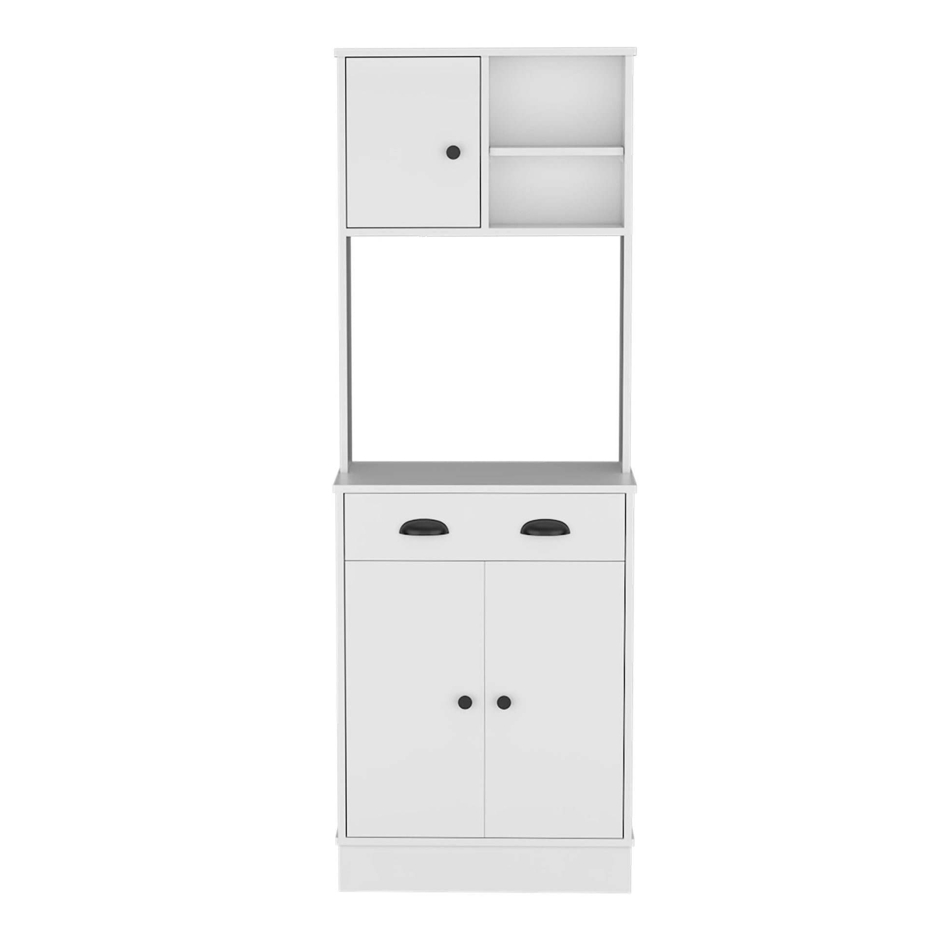 Microwave Storage Stand With 3 Doors And Drawer Arlington, White Finish White Particle Board