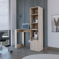 Computer Desk With Single Door Cabinet And 4 Tier Shelf Bicknell, Light Gray Finish Light Gray Particle Board