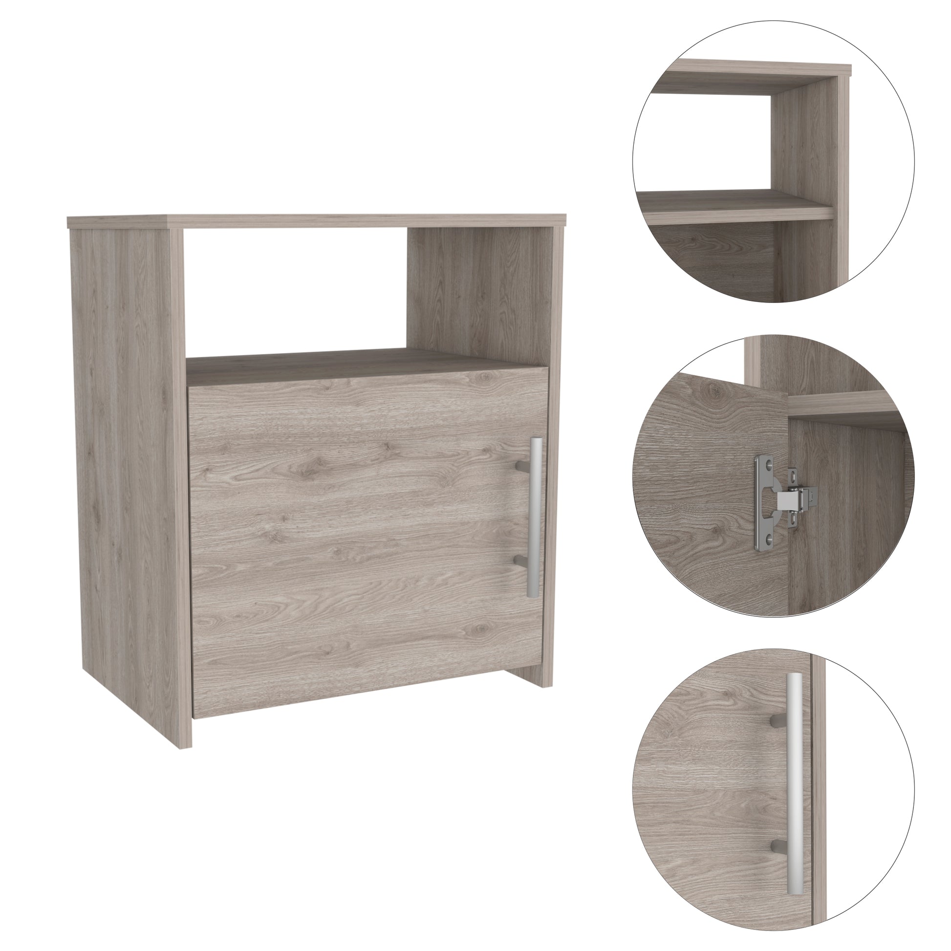 Nightstand Cuarzz, One Cabinet, Light Gray Finish Light Gray Particle Board