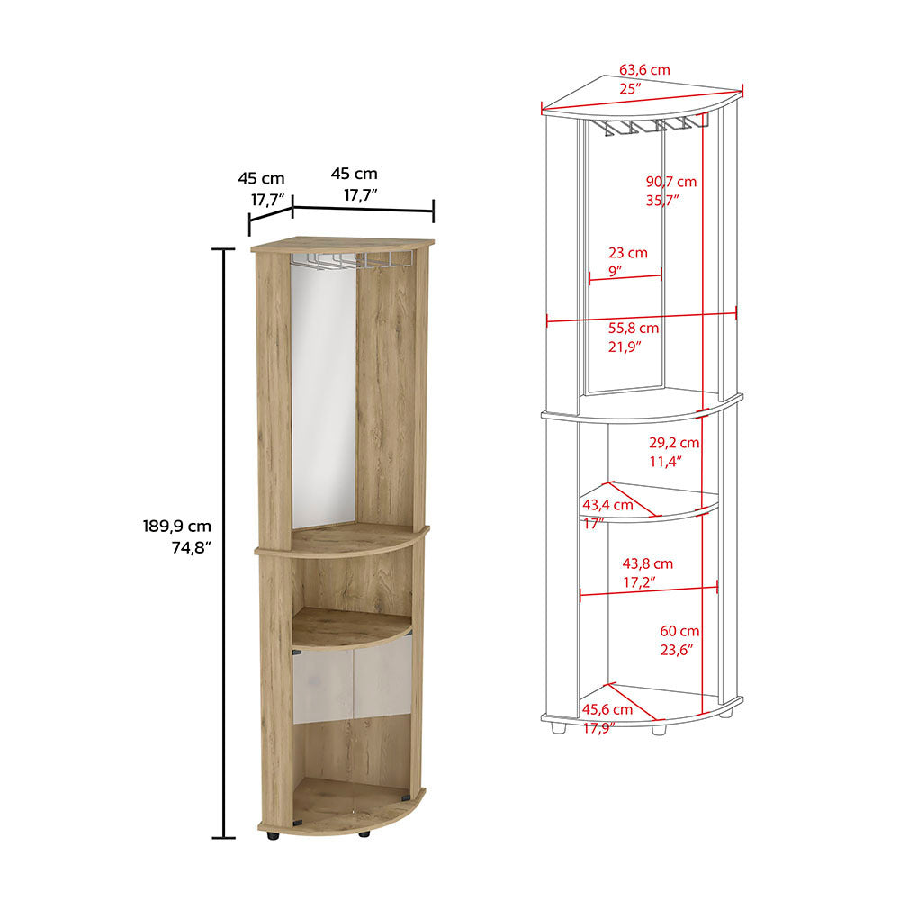 Corner Bar Cabinet Rialto, Three Shelves, Macadamia Finish Beige Particle Board