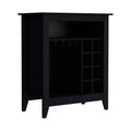 Bar Cabinet Castle, One Open Shelf, Six Wine Cubbies, Black Wengue Finish Black Particle Board