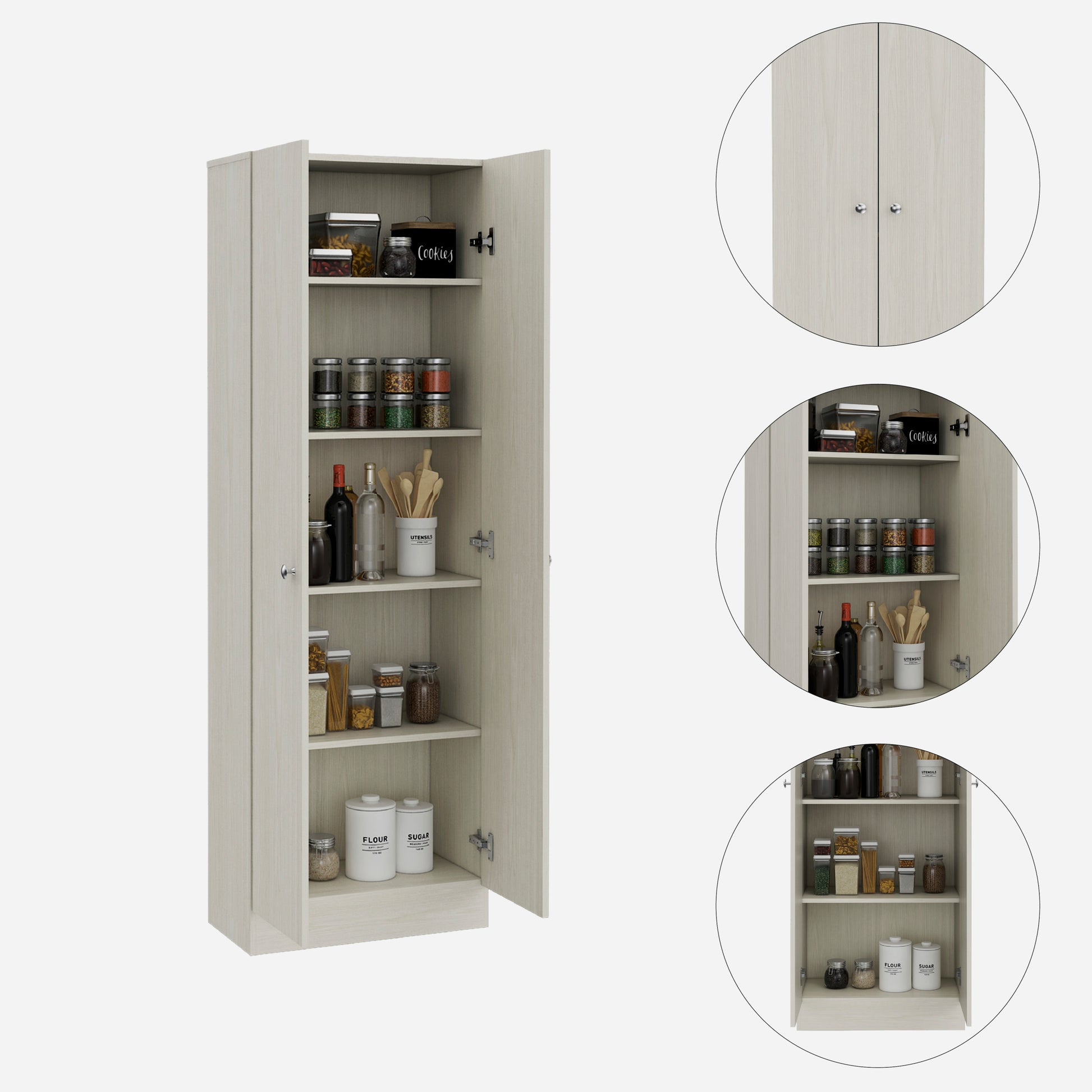 Storage Cabinet Pipestone, Double Door, Pearl Finish White Particle Board