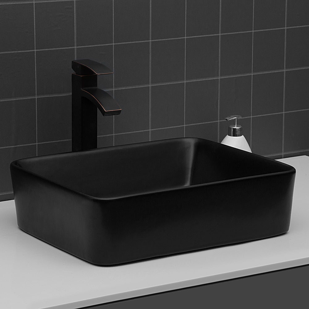 19"X15" Black Ceramic Rectangular Vessel Bathroom Sink Black Ceramic