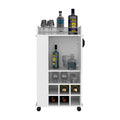 Bar Cart With Casters Reese, Six Wine Cubbies And Single Door, White Finish White Particle Board