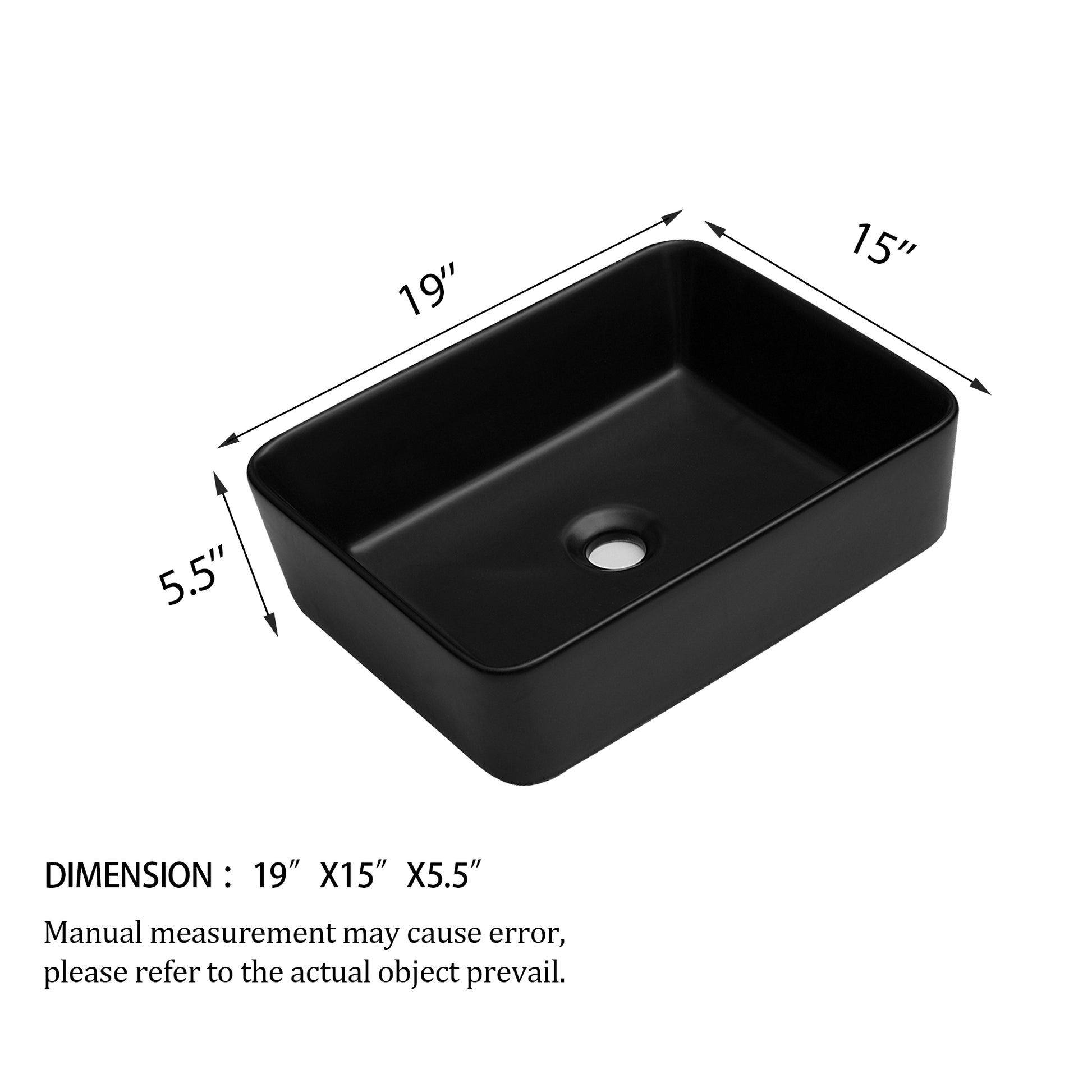 19"X15" Black Ceramic Rectangular Vessel Bathroom Sink Black Ceramic