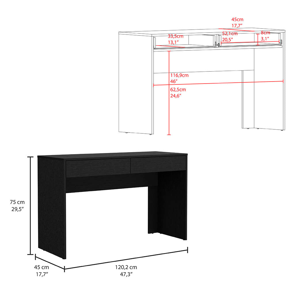 Computer Desk Aberdeen, Two Drawers, Black Wengue Finish Black Particle Board