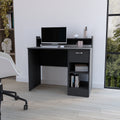 Computer Desk Delmar With Open Storage Shelves And Single Drawer, Black Wengue Finish Black Particle Board