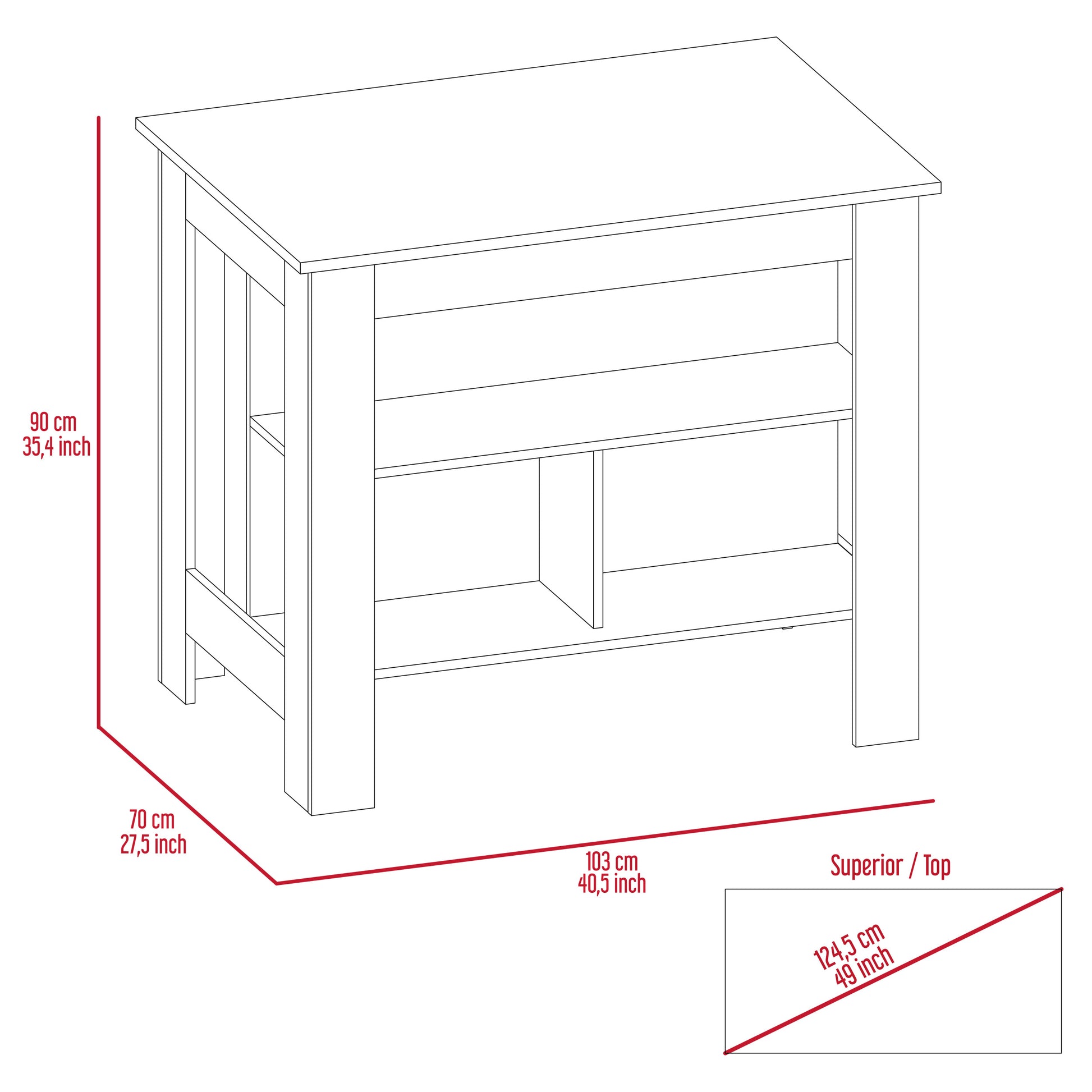 Kitchen Island Antibacterial Dozza,Three Shelves, Light Oak White Finish Light Oak Particle Board