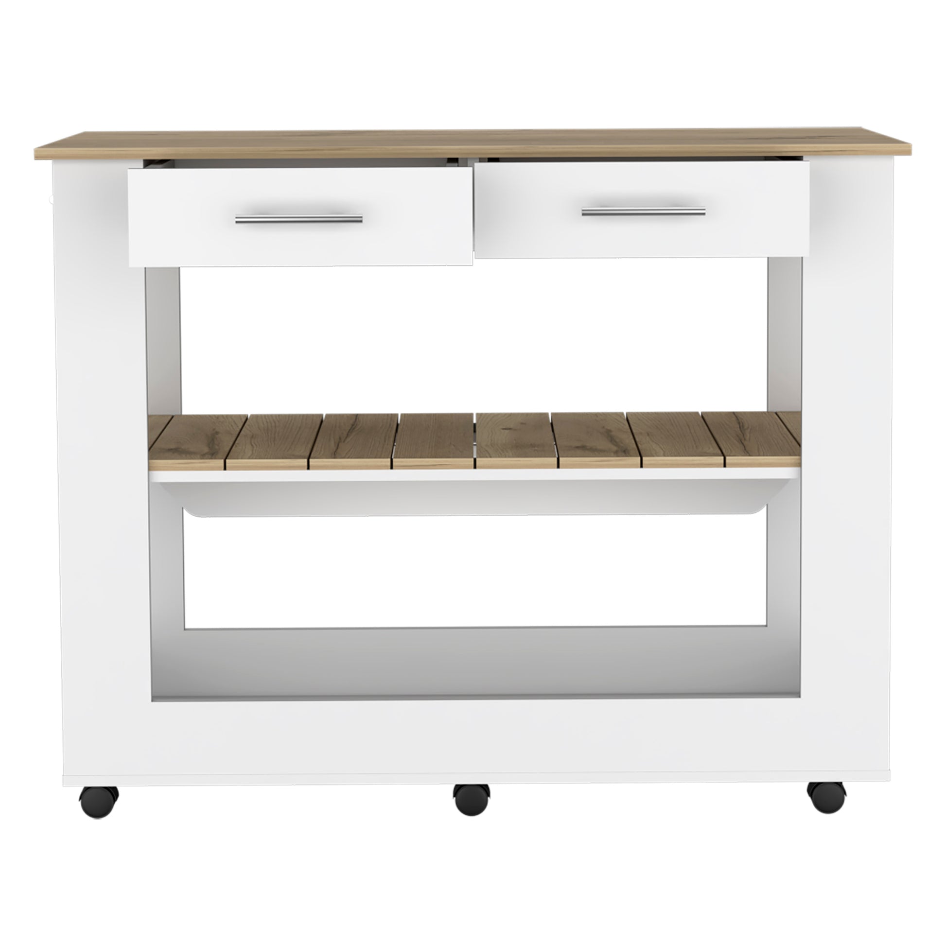 Kitchen Island 46 Inches Dozza, Two Drawers, White Light Oak Finish White Light Oak Particle Board