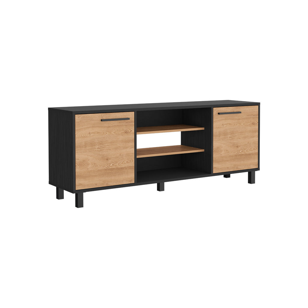 Tv Stand For Tv S Up 55" Washington, Four Shelves, Black Wengue Pine Finish White Particle Board