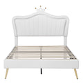 Full Size Upholstered Bed Frame With Led Lights,Modern Upholstered Princess Bed With Crown Headboard,White Full White Pu