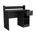 Computer Desk Delmar With Open Storage Shelves And Single Drawer, Black Wengue Finish Black Particle Board