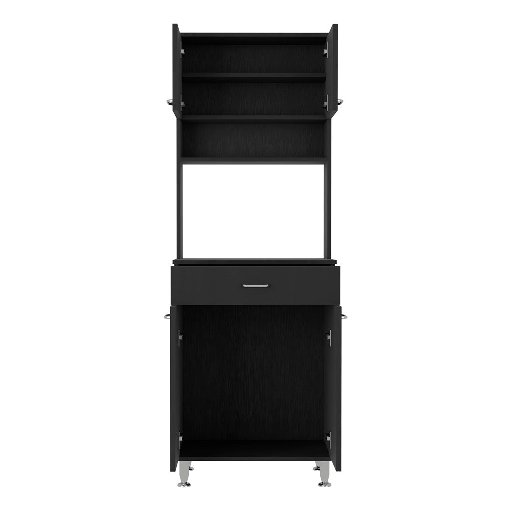 Pantry Piacenza,Two Double Door Cabinet, Black Wengue Finish Black Particle Board