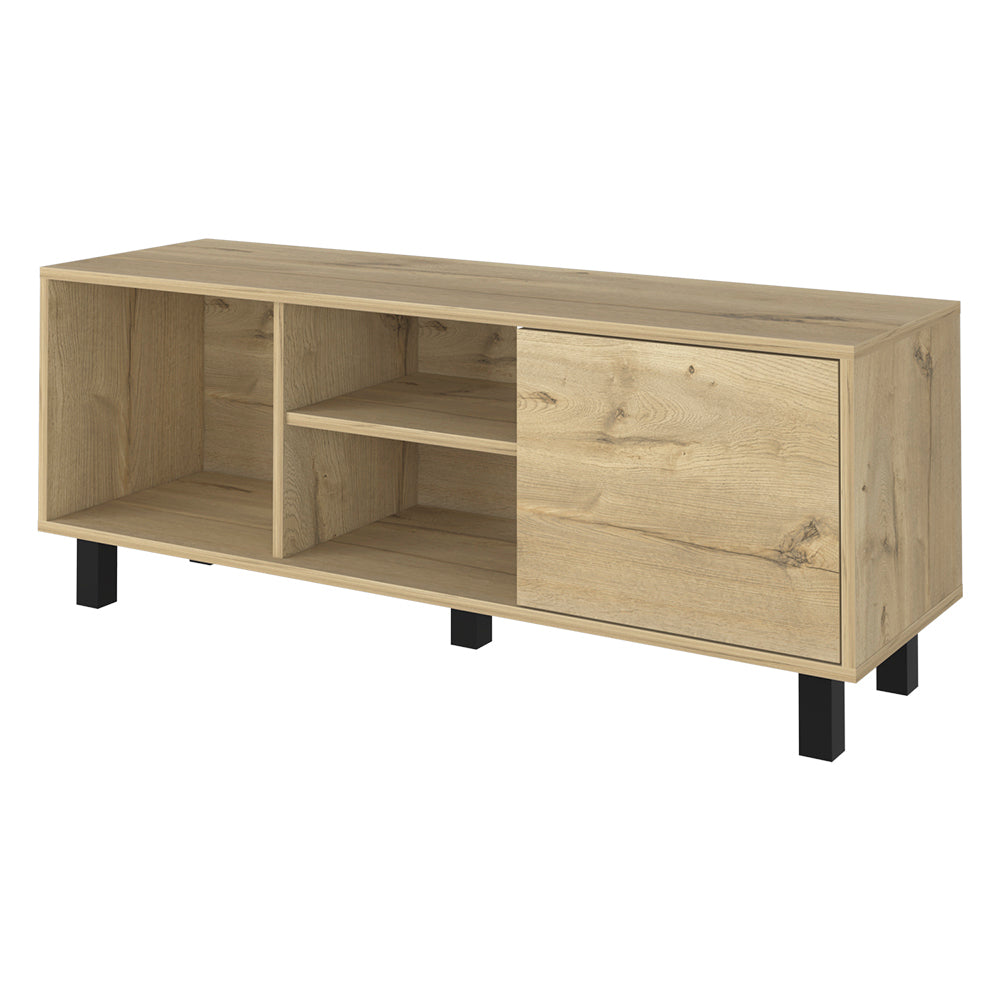 Tv Stand For Tv S Up 43" Three Open Shelves Fredericia, One Cabinet, Light Oak Finish Beige 40 49 Inches Particle Board