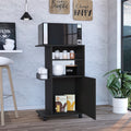 Kitchen Cart Kryot, Single Door Cabinet, Four Casters, Black Wengue Finish Black Particle Board