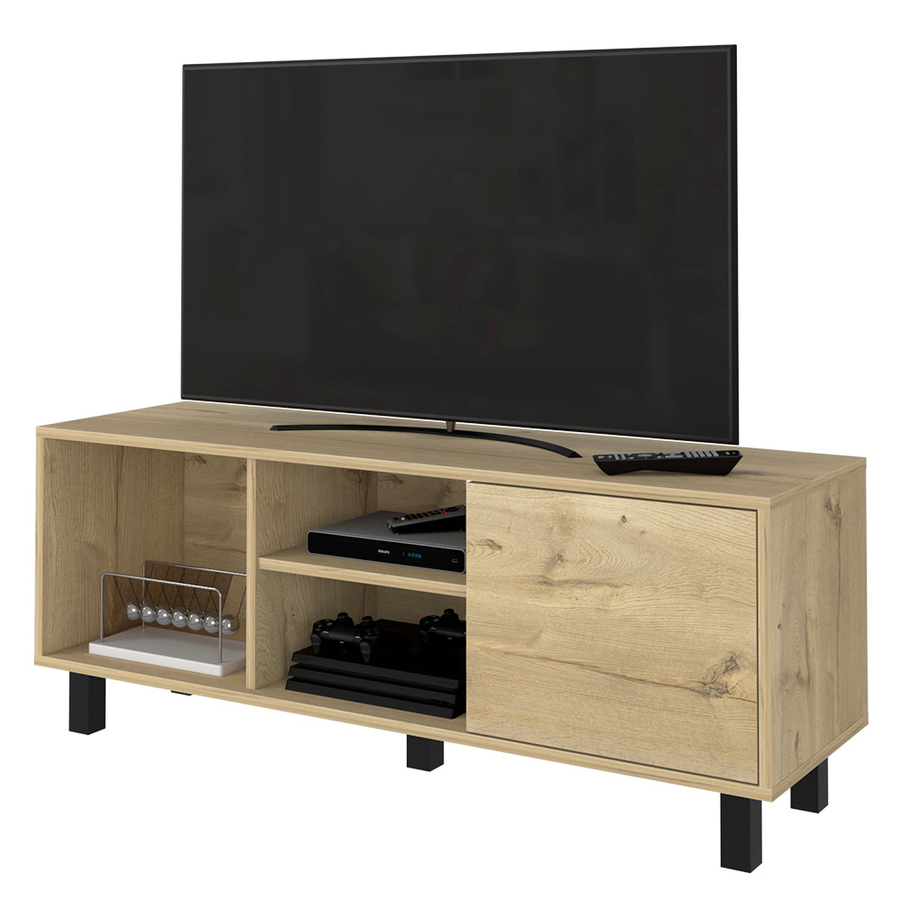 Tv Stand For Tv S Up 43" Three Open Shelves Fredericia, One Cabinet, Light Oak Finish Beige 40 49 Inches Particle Board