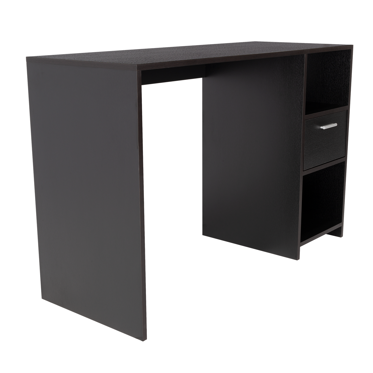 Computer Desk Odessa With Single Drawer And Open Storage Cabinets, Black Wengue Finish Black Particle Board