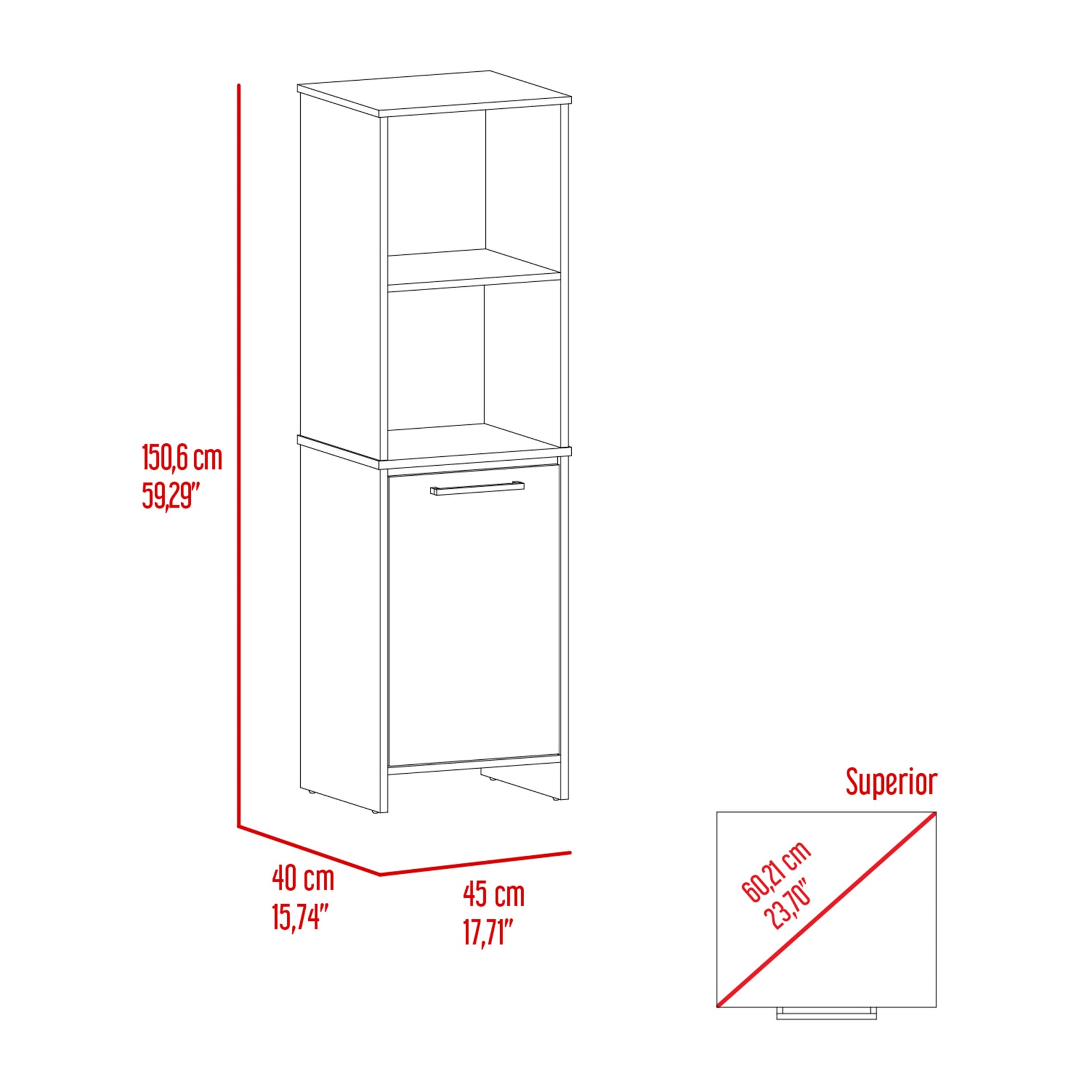 Kitchen Pantry Feery, Single Door Cabinet, Interior And External Shelves, White Finish White Particle Board