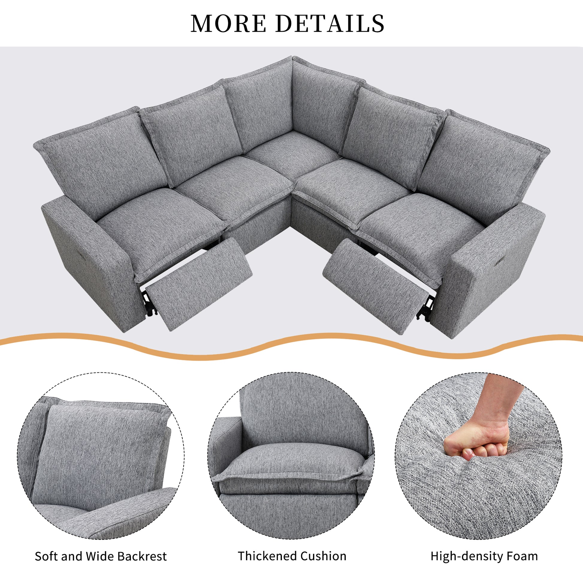 Power Recliner Chair Home Theater Seating Soft Chair With Usb Port For Living Room, Bedroom, Theater Room, Grey Grey Foam Linen