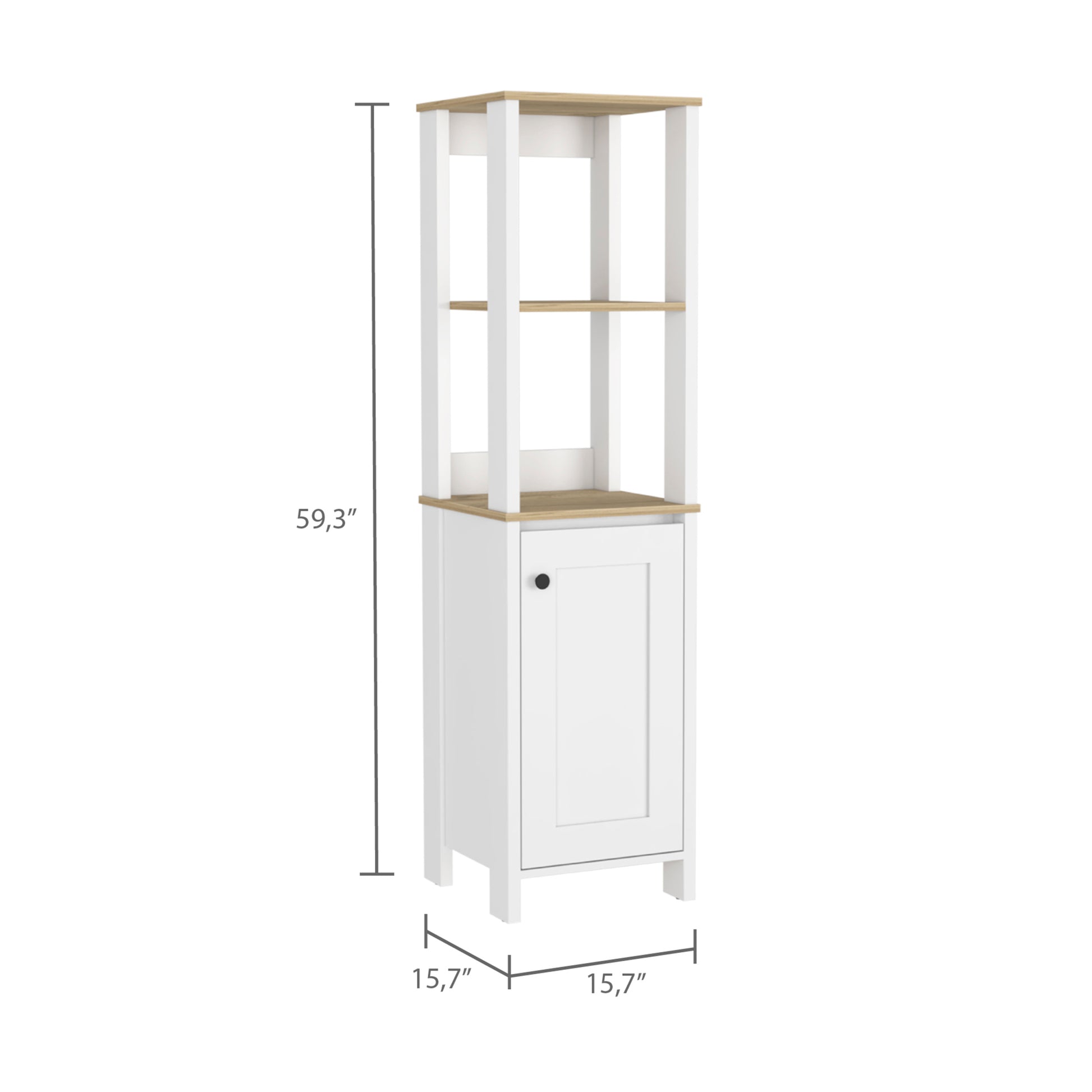 Linen Cabinet Jannes, Two Open Shelves, Single Door, Light Oak White Finish Light Oak Particle Board