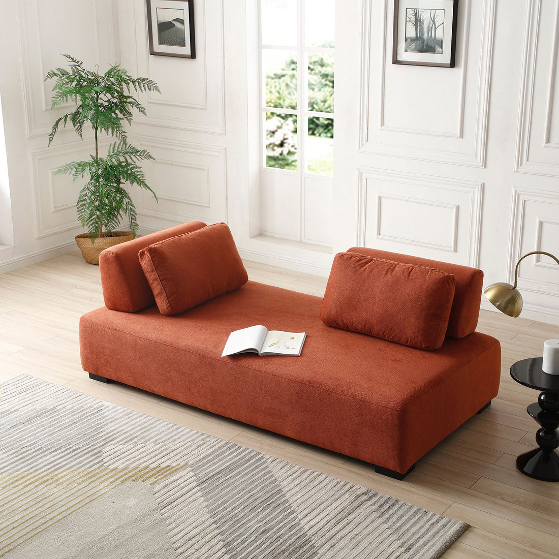 One Piece Morden Sofa Counch 3 Seater Minimalist Sofa For Living Room Lounge Home Office Orange Orange Upholstered