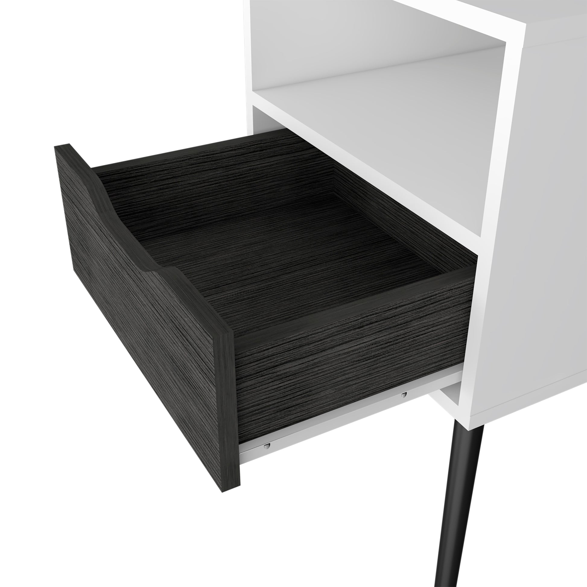 Nightstand Fugaz, Open Shelf, Single Drawer, Smokey Oak White Finish Multicolor Particle Board