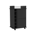 Bar Cart Baltimore, Two Tier Cabinet With Glass Door, Six Wine Cubbies, Black Wengue Finish Black Particle Board