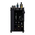 Bar Cart With Casters Reese, Six Wine Cubbies And Single Door, Black Wengue Finish Black Particle Board