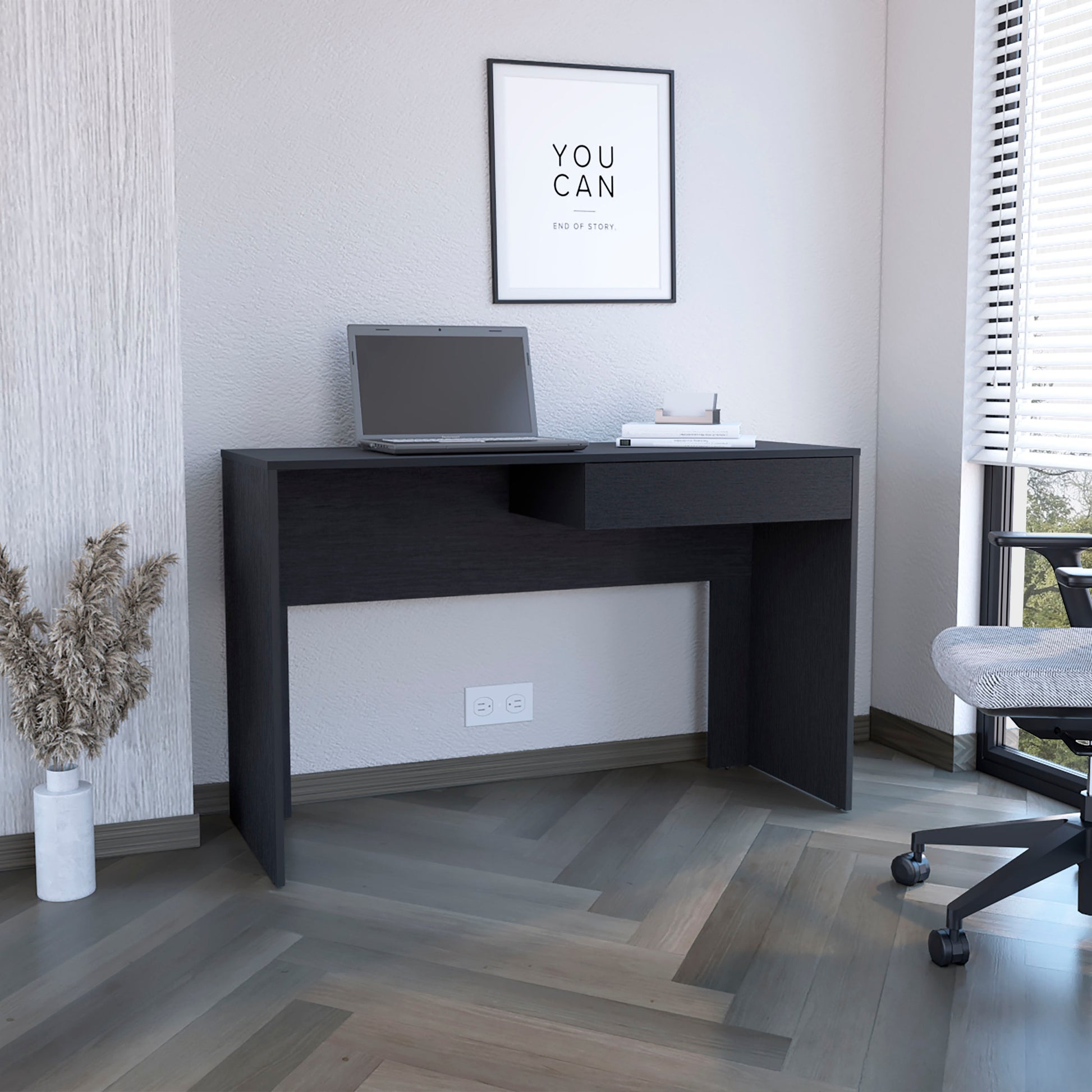 Computer Desk Harrisburg, One Drawer, Black Wengue Finish Black Particle Board