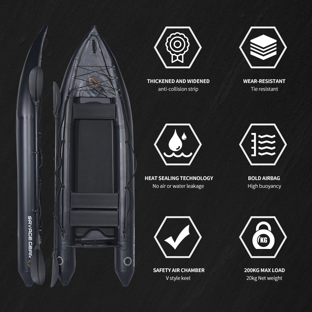 2 Person Inflatable Kayak Fishing Pvc Kayak Boat The Dimension Is 130'' *43'*11.8'' Inflatable Boat Rescue Rubber Rowing Boat With Pump, Aluminum Alloy Seat, Paddle, Inflatable Mat, Repair Kit, Fin Black Pvc