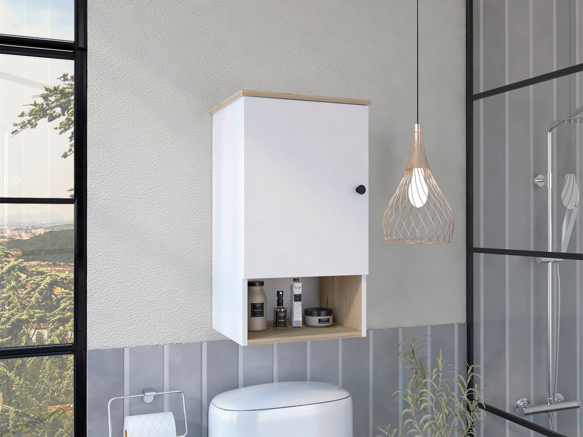 Medicine Cabinet Porto, Two Internal Shelves, Light Oak White Finish Light Oak Particle Board