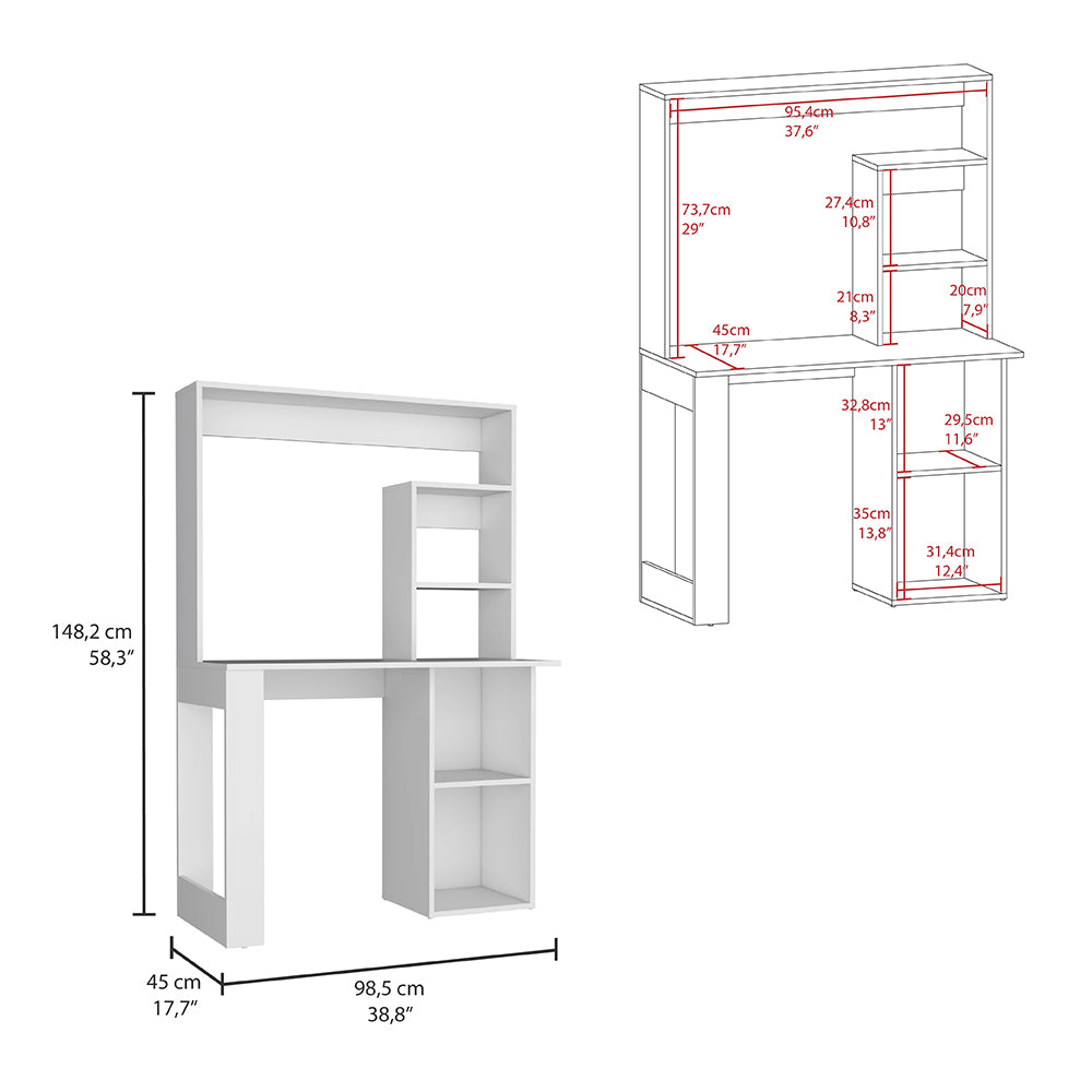 Desk Ryndon, Hutch, White Finish White Particle Board