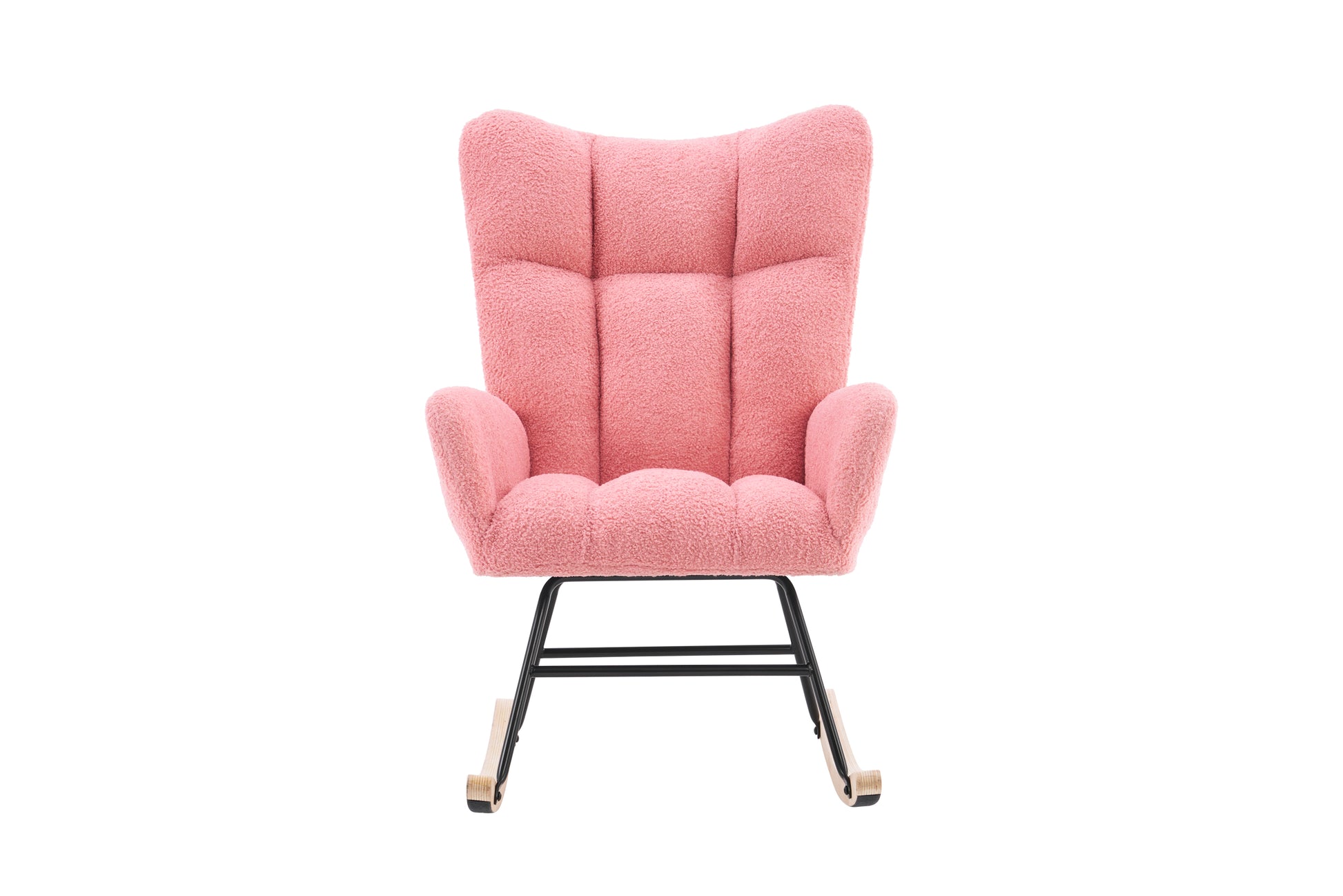 Rocking Chair Nursery, Solid Wood Legs Reading Chair Withteddy Fabric Upholstered, Nap Armchair For Living Rooms, Bedrooms, Offices, Best Gift,Pink Teddy Fabric Pink Primary Living Space Modern Rocking Chairs Polyester