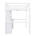 Full Size Loft Bed With Multi Storage Desk, Led Light And Bedside Tray, Charging Station, White Box Spring Not Required Twin White Wood Bedroom Solid Wood Mdf