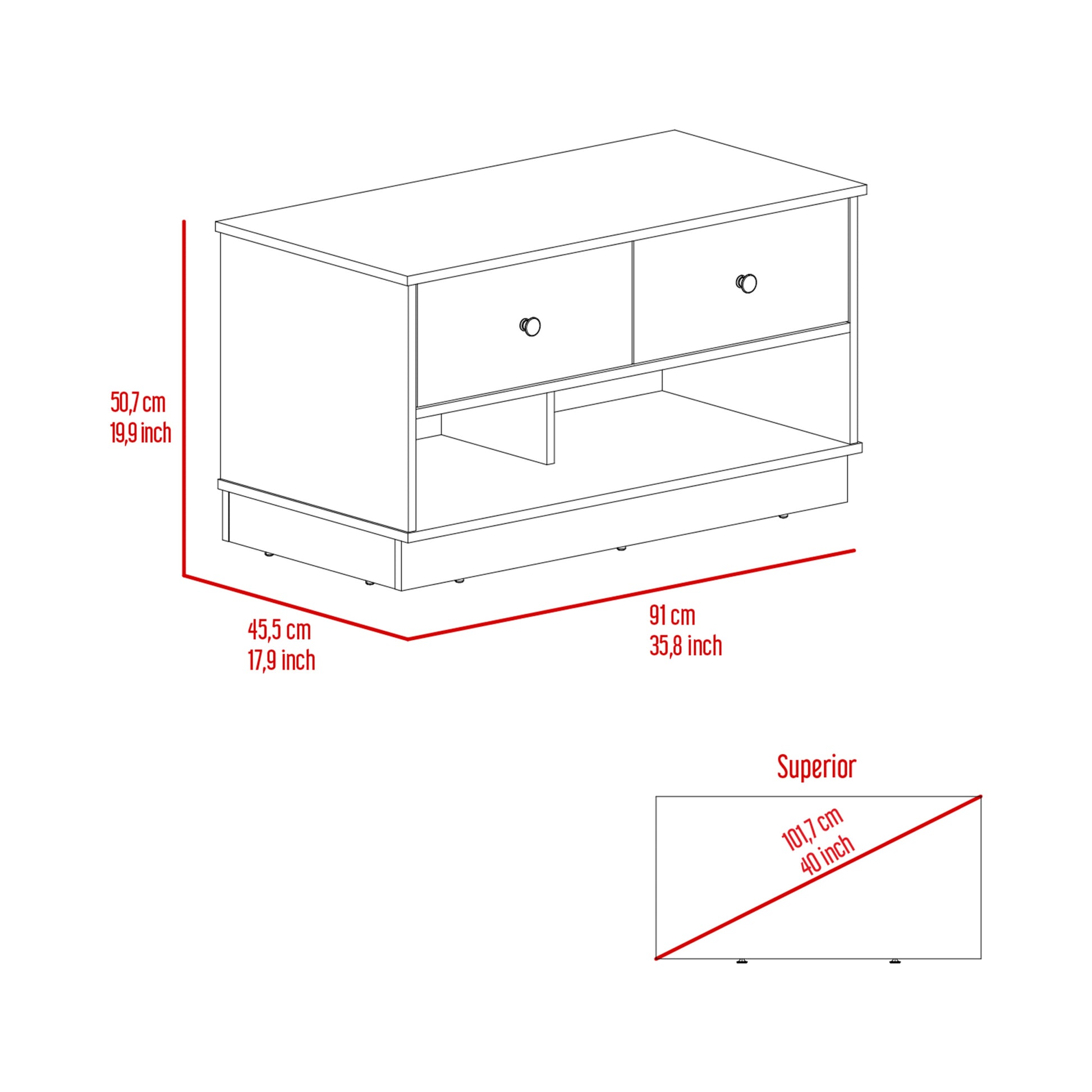Storage Bench Beji, Lower Shelf, Two Drawers, Black Wengue Finish Black Particle Board