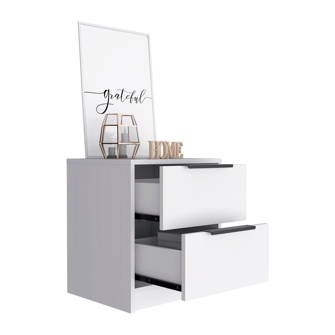 Nightstand Cervants, Two Drawers, Metal Handle, White Finish White Particle Board
