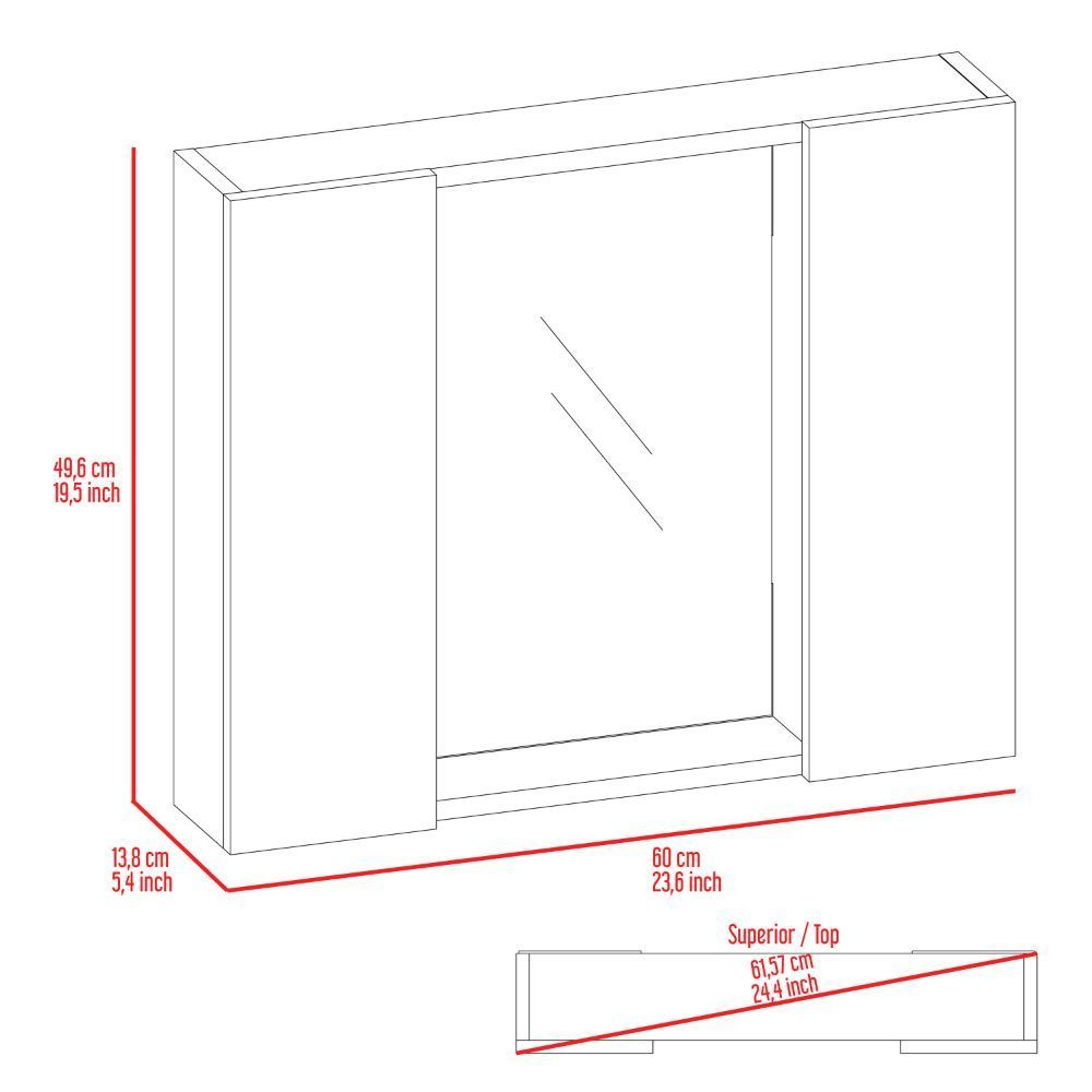 Medicine Cabinet Hops, Double Door, Mirror, One External Shelf, White Finish White Particle Board