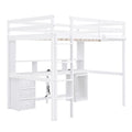 Full Size Loft Bed With Multi Storage Desk, Led Light And Bedside Tray, Charging Station, White Box Spring Not Required Twin White Wood Bedroom Solid Wood Mdf