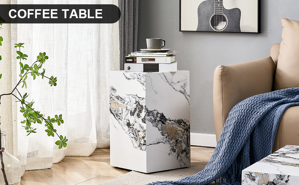 Modern White Mdf Sticker Material, Cube Fashion Texture Design Coffee Table, Suitable For Various Situations And Scenes, Is A Good Choice For Home Decoration. White Mdf