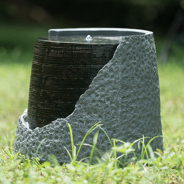 20X20X18" Indoor Outdoor Polyresin Water Fountain, Unique Broken Urn Fountain Chic Dynamic Modern Design With Light For Garden, Lawn, Backyard, Porch Gray Garden & Outdoor Art Deco,Contemporary,Modern Polyresin