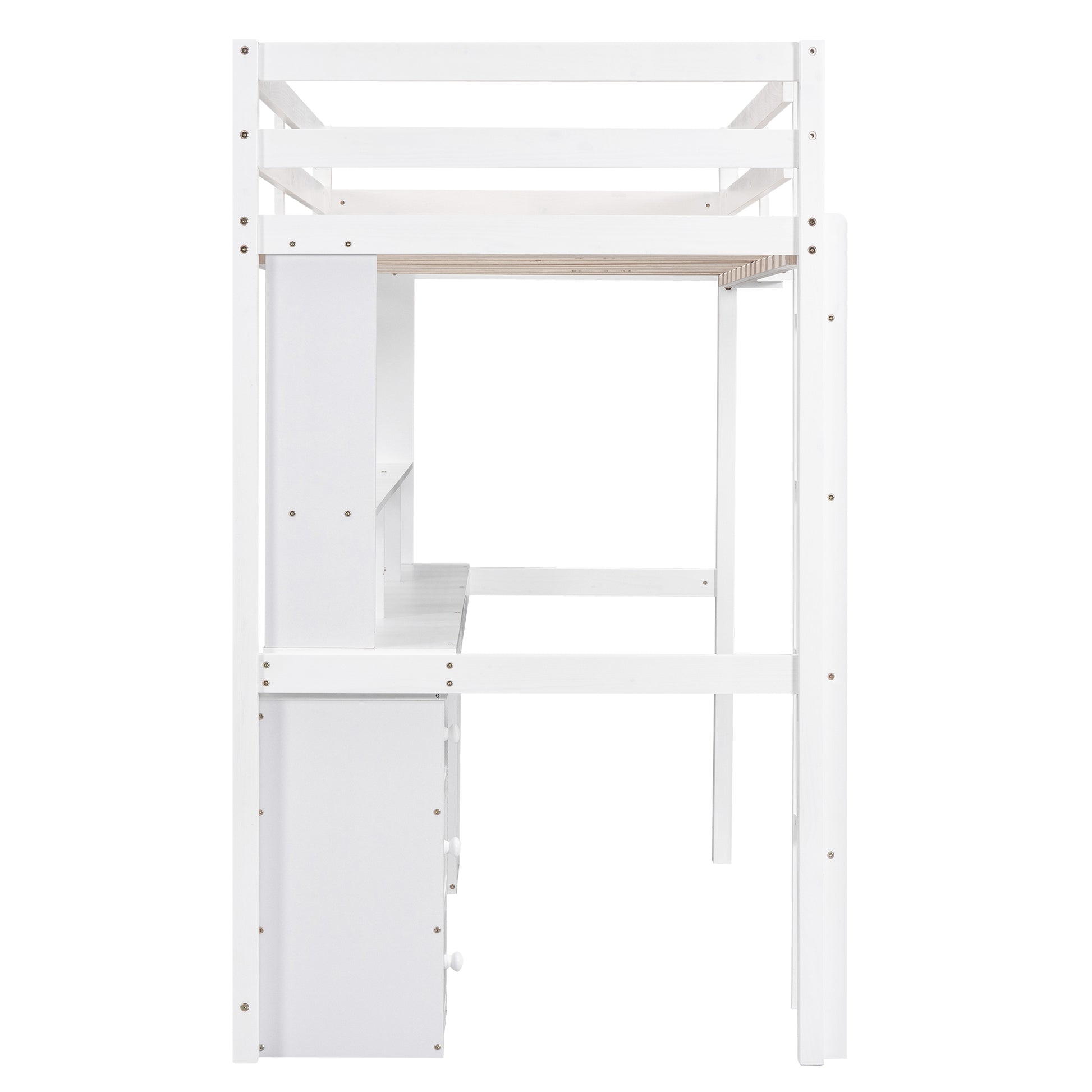 Twin Size Loft Bed With Multi Storage Desk, Led Light And Bedside Tray, Charging Station, White Box Spring Not Required Twin White Wood Bedroom Solid Wood Mdf