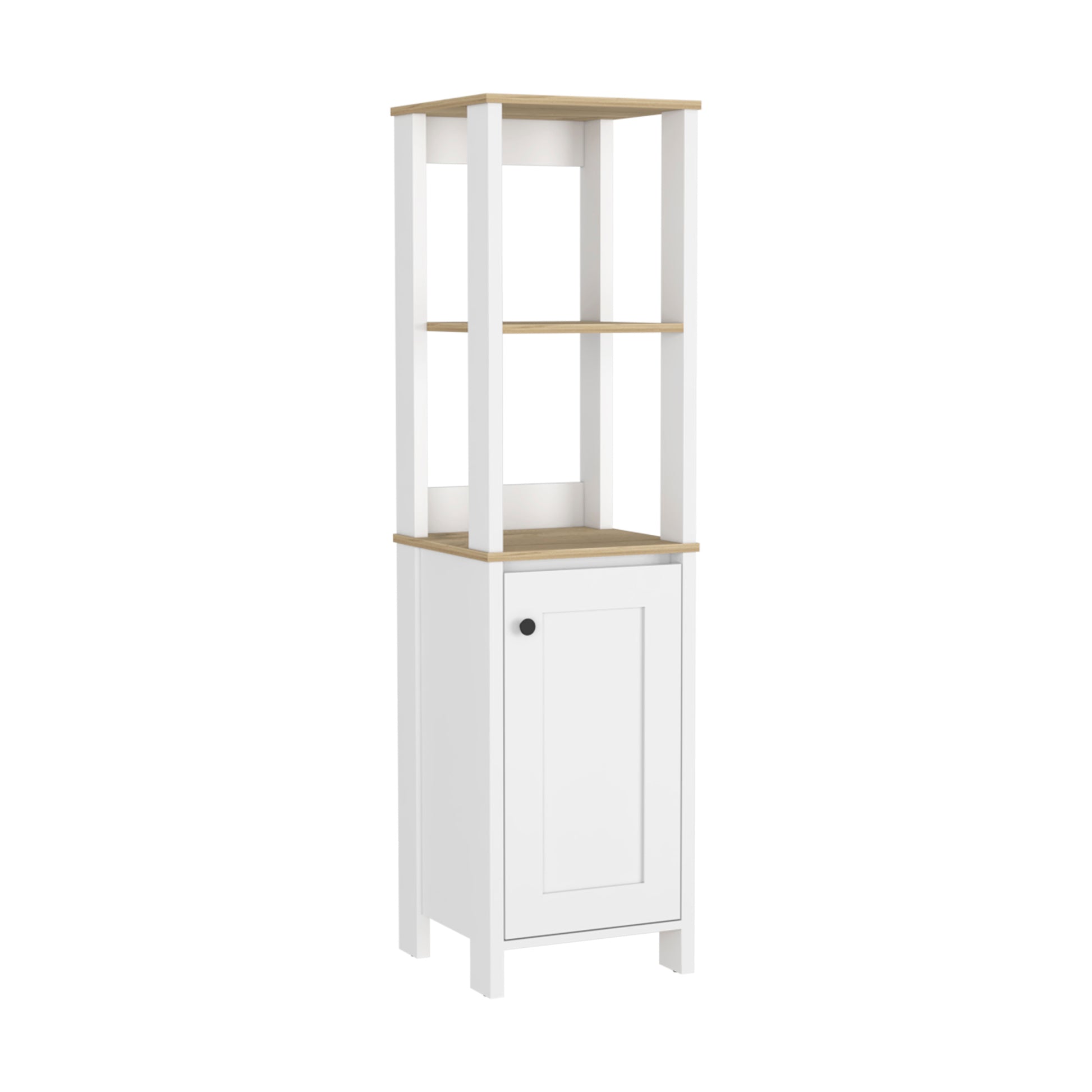 Linen Cabinet Jannes, Two Open Shelves, Single Door, Light Oak White Finish Light Oak Particle Board