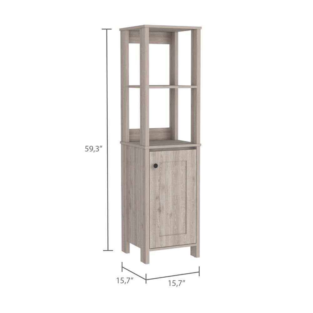 Linen Cabinet Jannes, Two Open Shelves, Single Door, Light Gray Finish Light Gray Particle Board