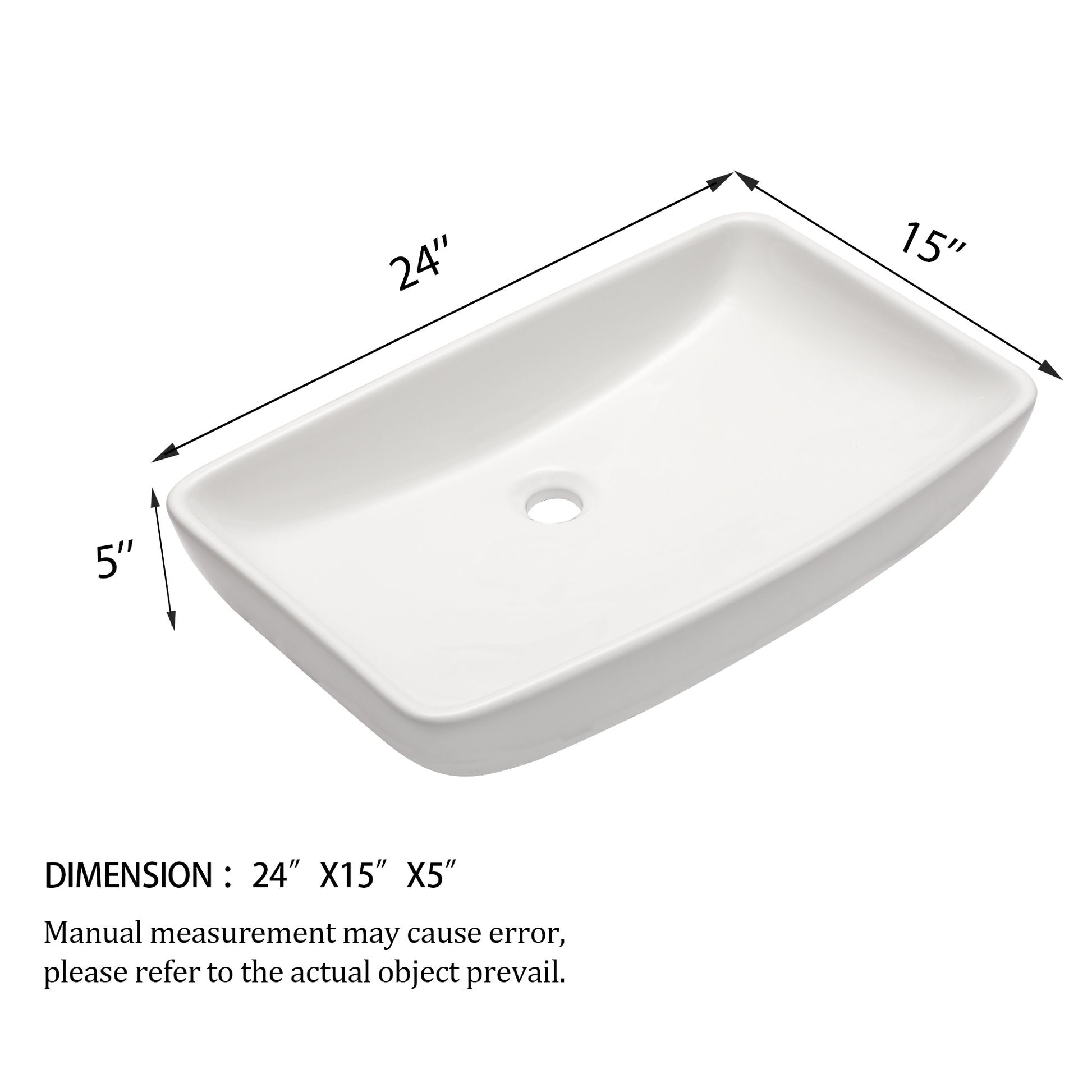 24"X15" White Ceramic Rectangular Vessel Bathroom Sink White Ceramic