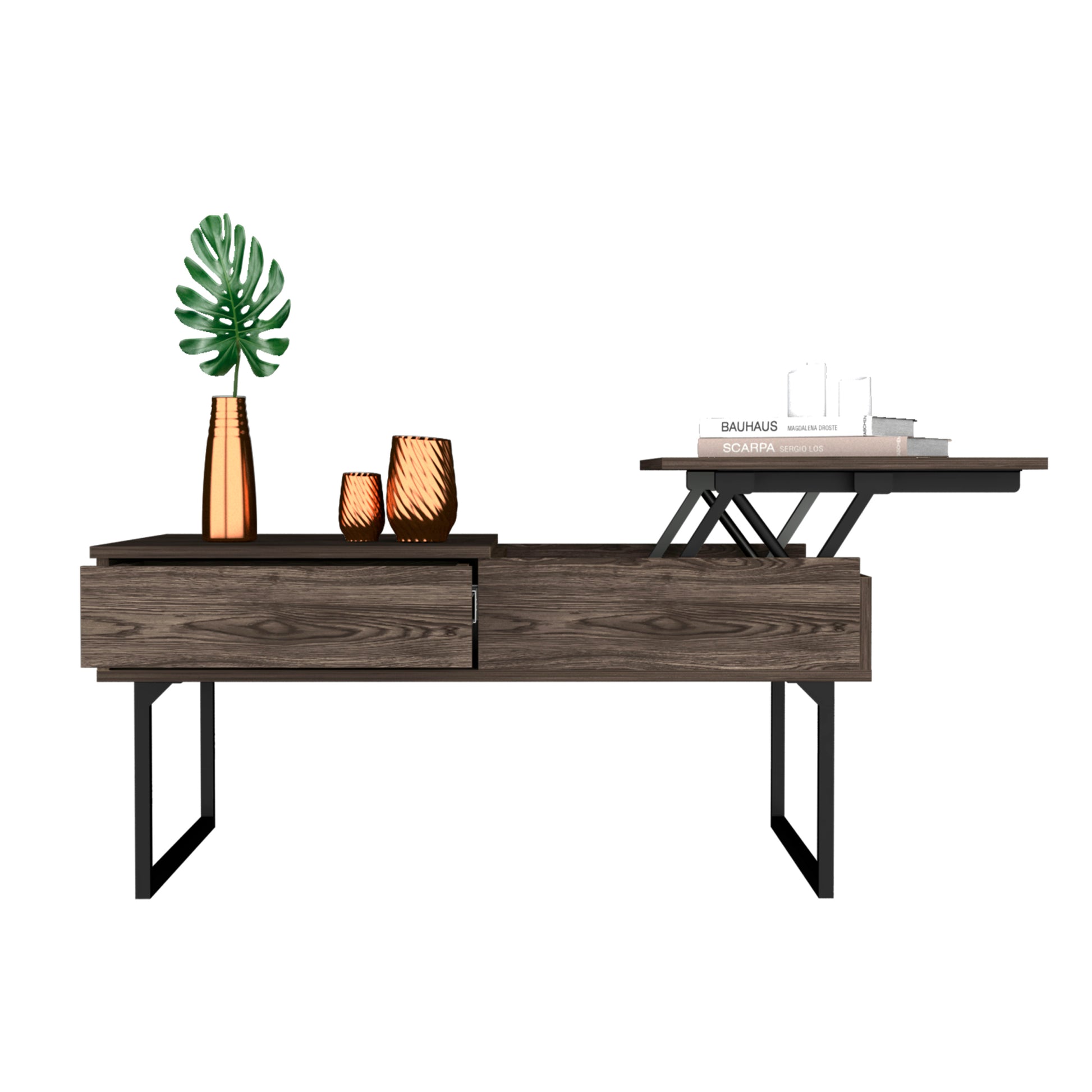 Lift Top Coffee Table With Drawer Vezu, Dark Walnut Finish Brown Particle Board