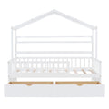 Wooden Twin Size House Bed With 2 Drawers,Kids Bed With Storage Shelf, White White Wood