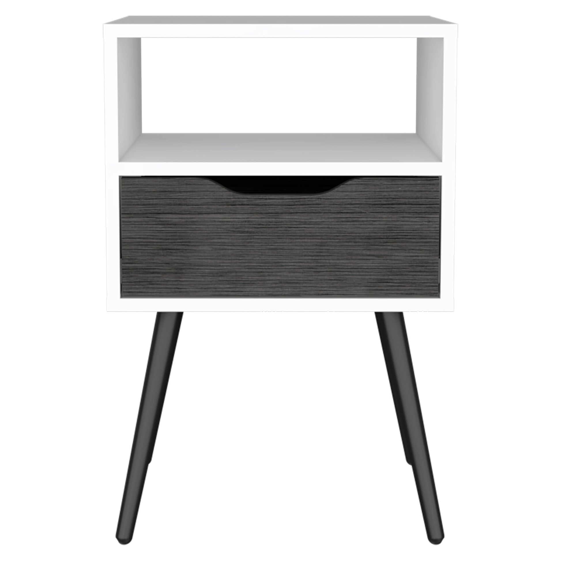 Nightstand Fugaz, Open Shelf, Single Drawer, Smokey Oak White Finish Multicolor Particle Board